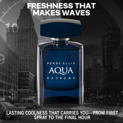Perry Ellis Aqua Extreme bottle side view shows sleek silhouette.