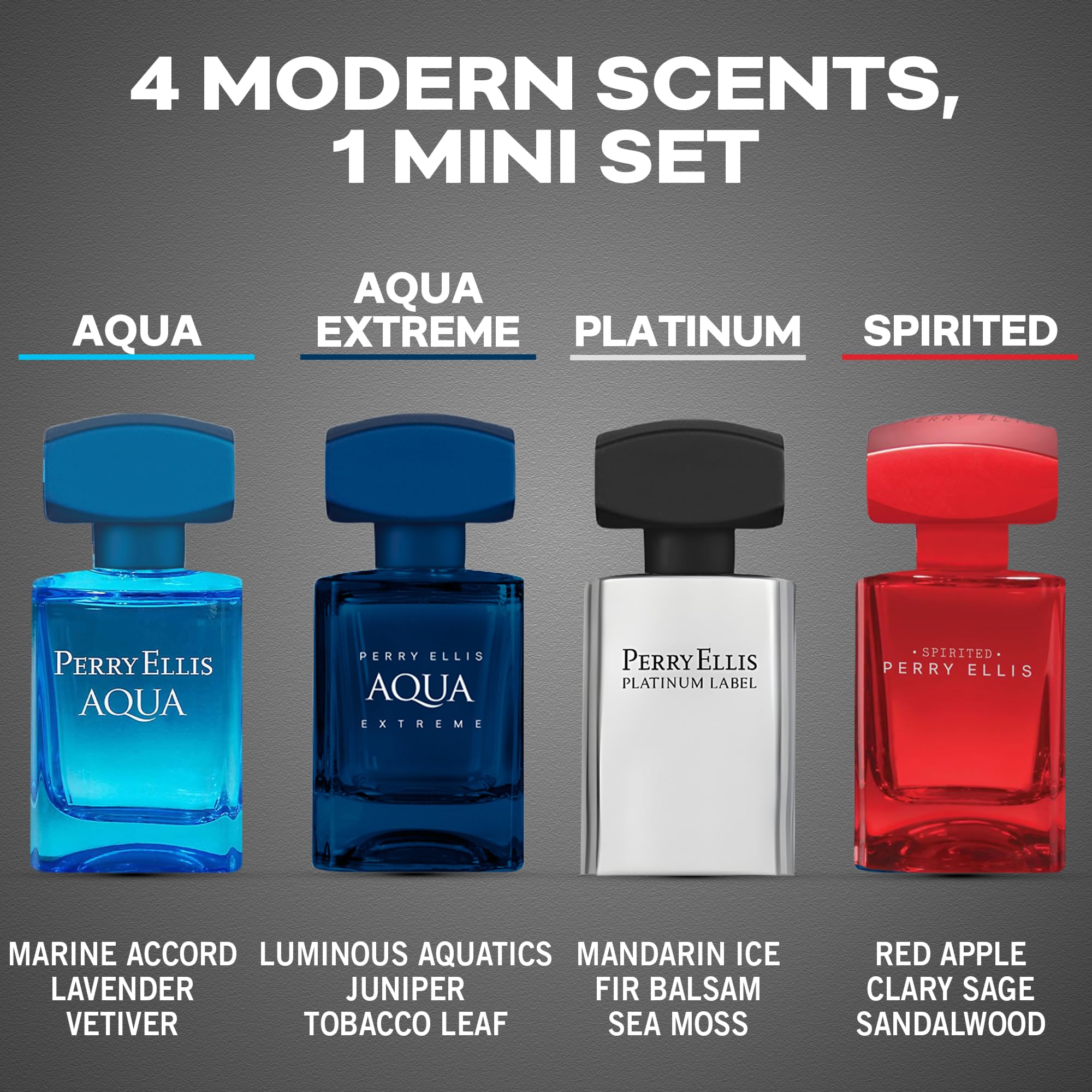 Perry Ellis Aqua Extreme mini bottle highlights lemon verbena and blue lavender notes.