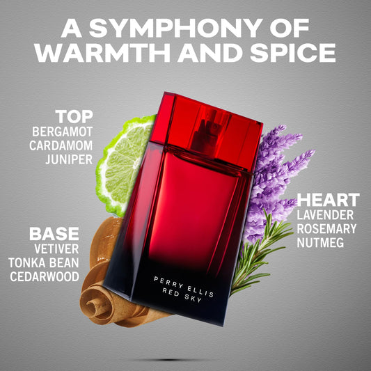 Perry Ellis Red Sky shower gel tube, refreshing cleanse with aromatic citrus and spice notes.