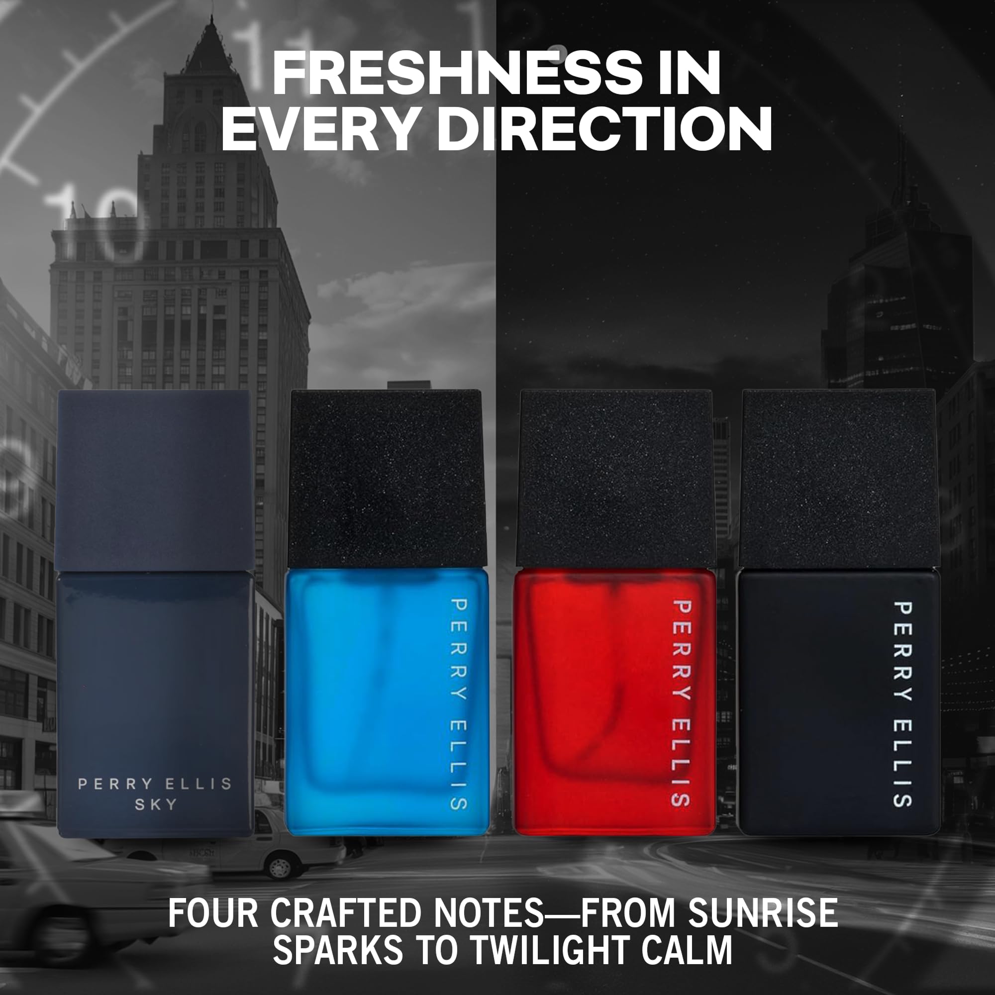 Perry Ellis Sky bottle in travel-friendly pack, versatile scent for work-to-weekend routines.
