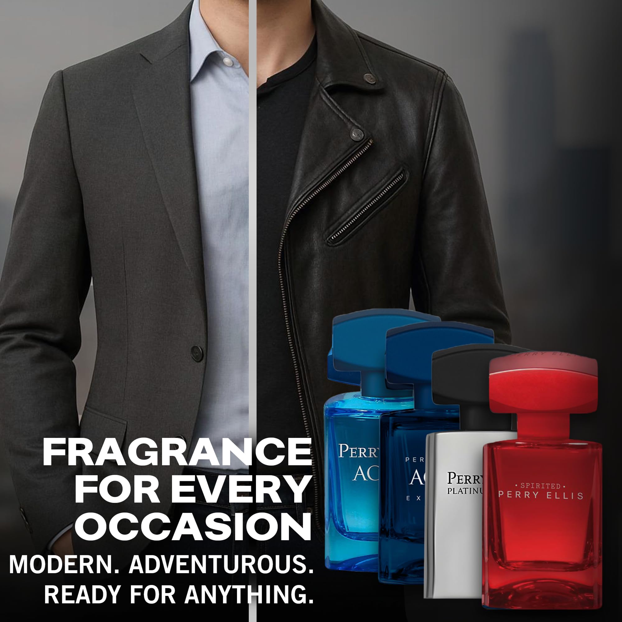Perry Ellis Spirited bottle showcases mandarin, clary sage, and warm woods.