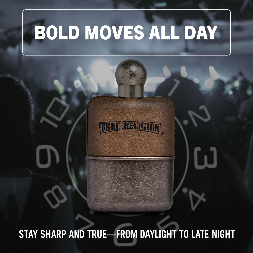 Perry Ellis True Religion Original mid notes with lavender and pepper for refined depth.