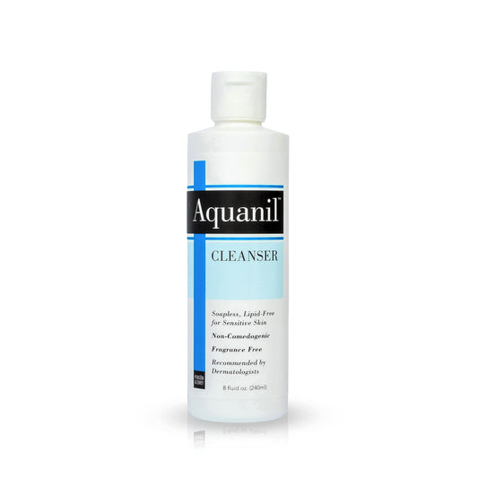 Person & Covey Aquanil cleanser bottle front with a gentle, soapless formula.