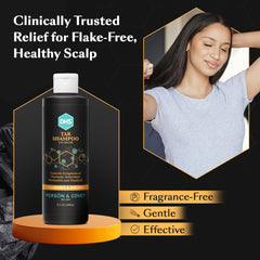 Pour bottle of Person & Covey DHS Tar Shampoo for easy scalp application
