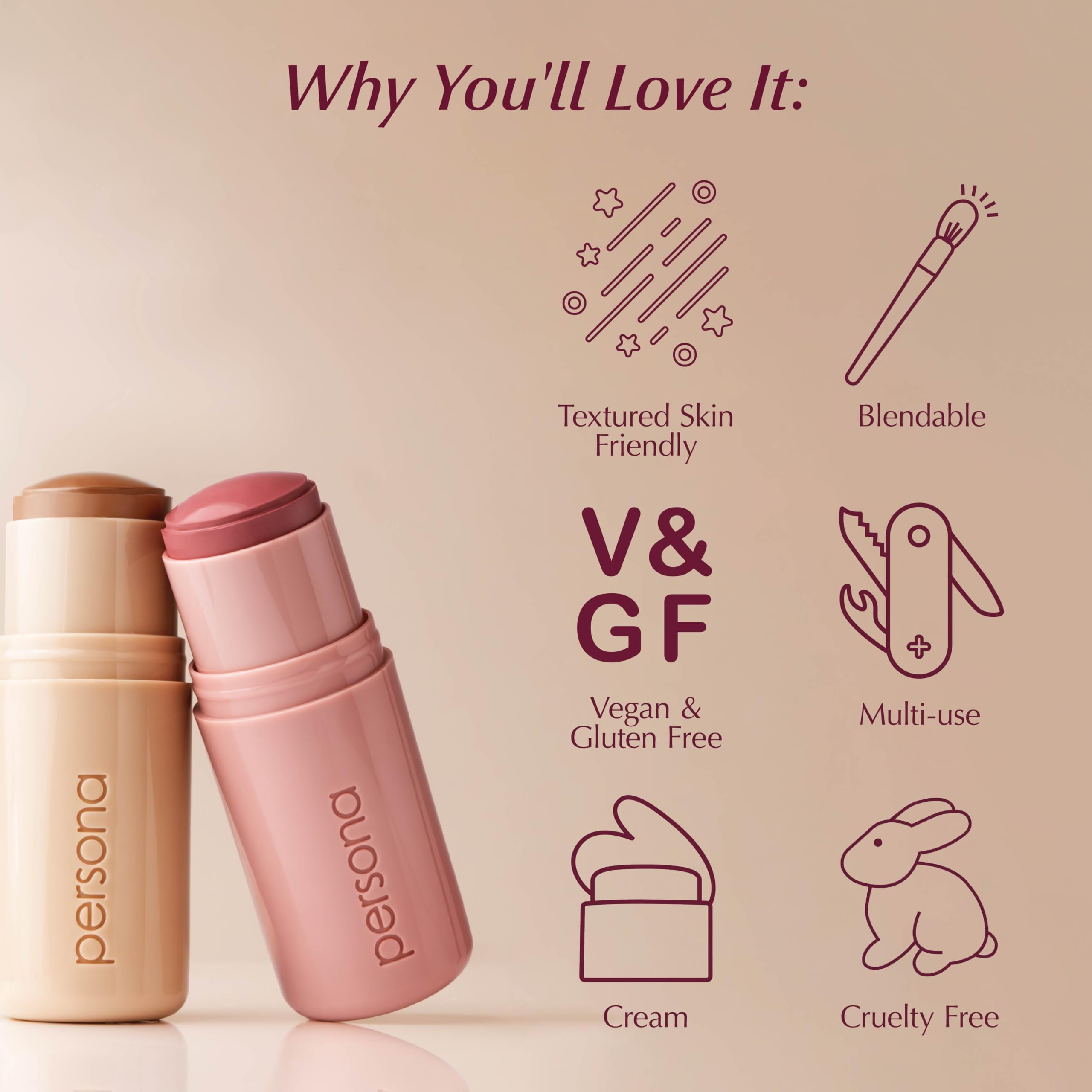 Persona Dreamstick Cream Bronzer on cheek for natural contour and warmth