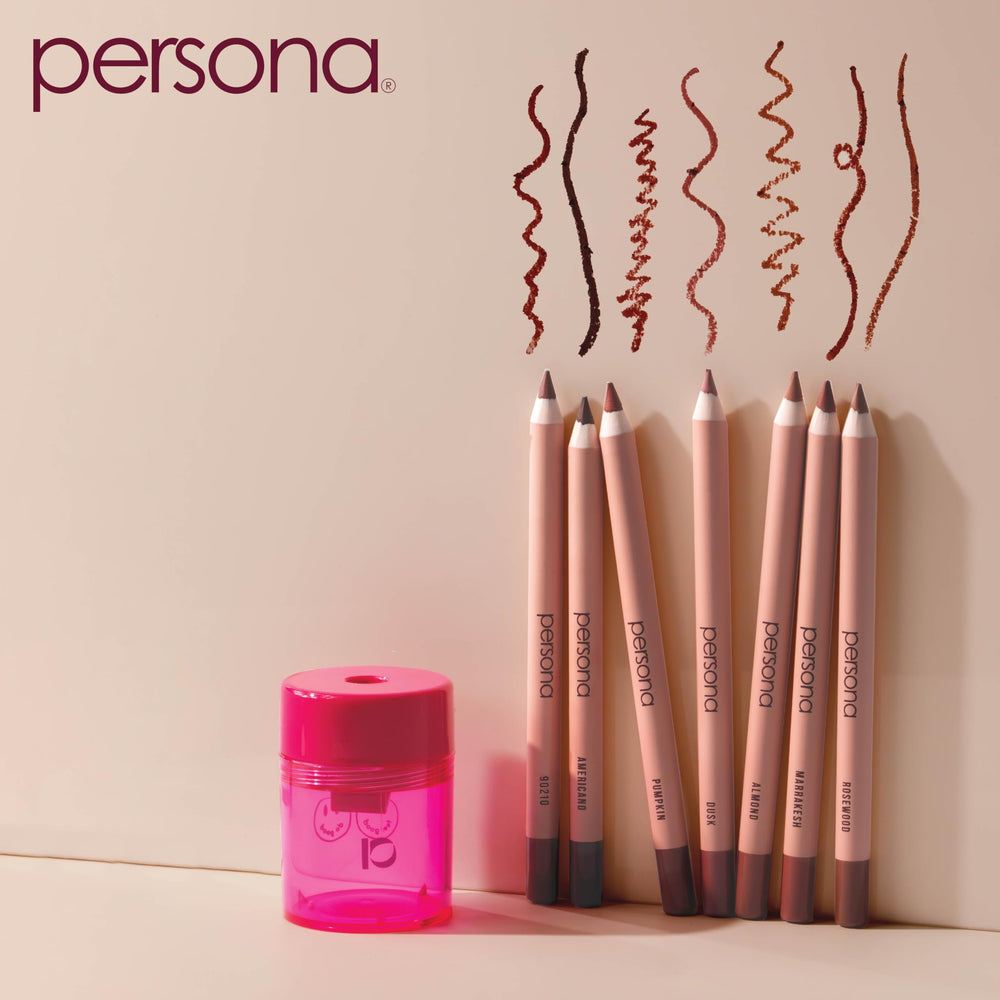 PERSONA lip liner pencil matte-long-wear finish resists feathering on edges.