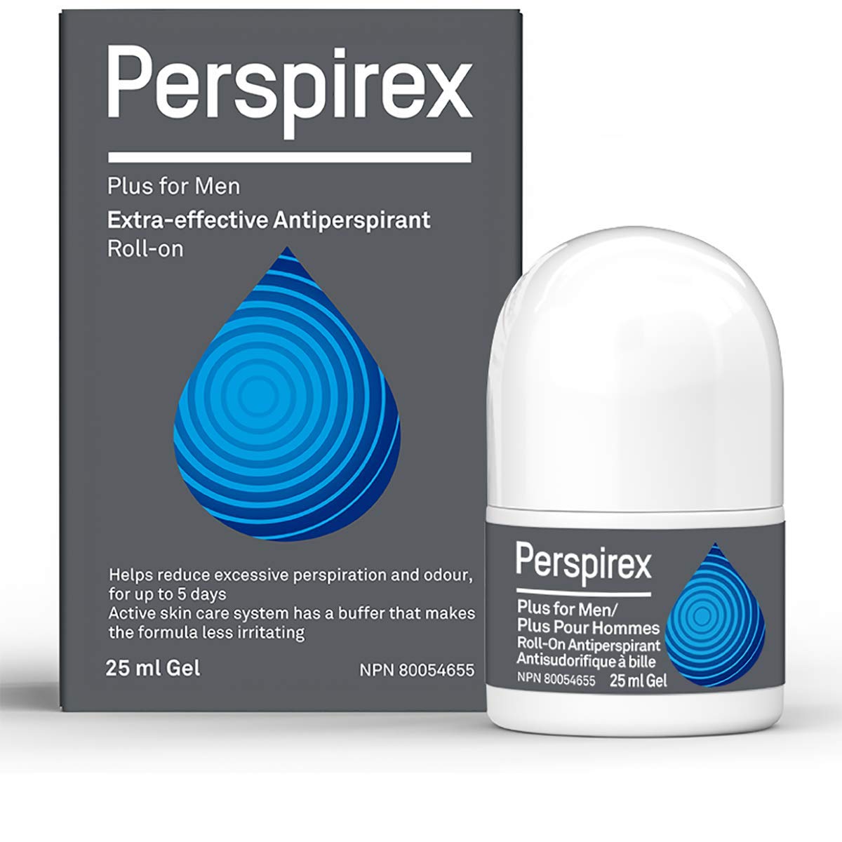 Perspirex Plus men's deodorant bottle close-up showing premium packaging and long-lasting protection