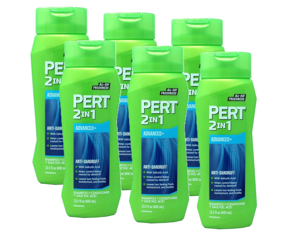 Pert 2-in-1 shampoo and conditioner bottle showing classic clean scent for daily use