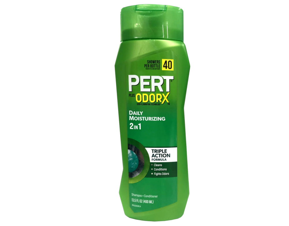 Pert Plus 2-in-1 bottle pour shot highlighting convenient one-step wash and conditioning.