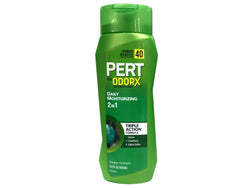 Pert Plus 2-in-1 bottle pour shot highlighting convenient one-step wash and conditioning.