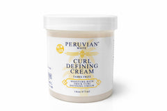 Peruvian White Curl Defining Cream bottle showcasing frizz control and shine.