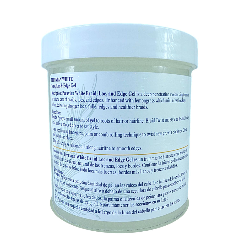 Peruvian White edge polish shows anti-frizz effect and clean edges.