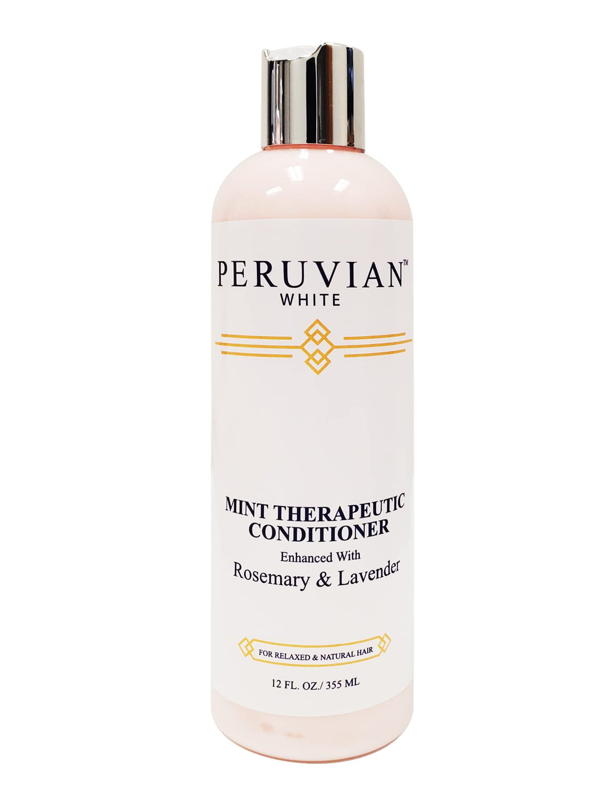 Peruvian White Mint Therapeutic Conditioner bottle with rosemary and lavender for scalp care