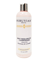 Peruvian White Mint Therapeutic Conditioner bottle with rosemary and lavender for scalp care