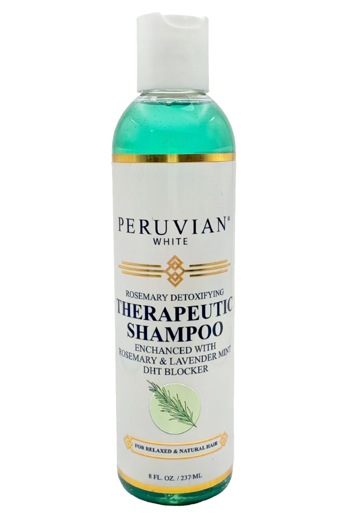 Peruvian White Rosemary Detoxifying Therapeutic Shampoo bottle for deep cleansing and conditioning prep