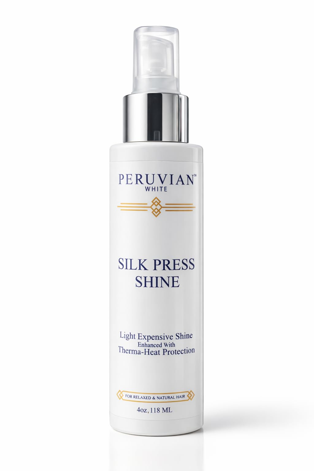 Peruvian White Silk Press bottle pour demonstrates easy spray application for styling