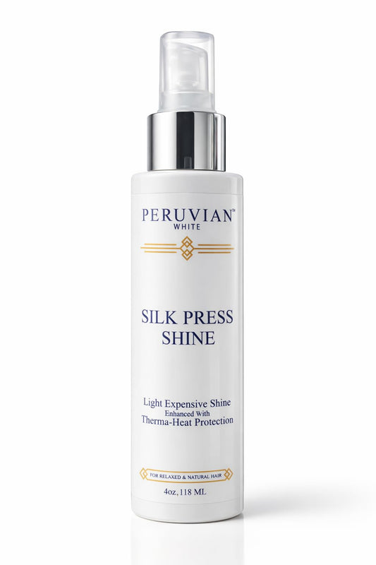 Peruvian White Silk Press bottle pour demonstrates easy spray application for styling