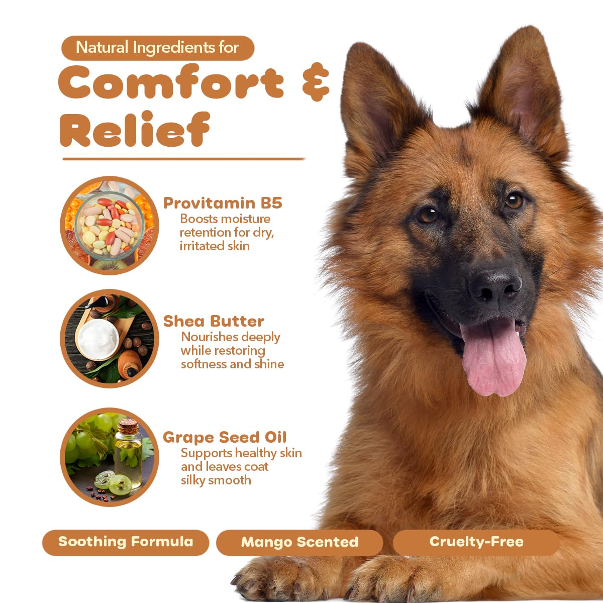 P.E.T. Scratchiez application on a dog's coat for soothing results.
