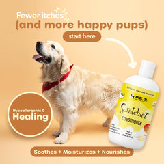 P.E.T. Scratchiez conditioner pour demonstrates easy application for daily care.