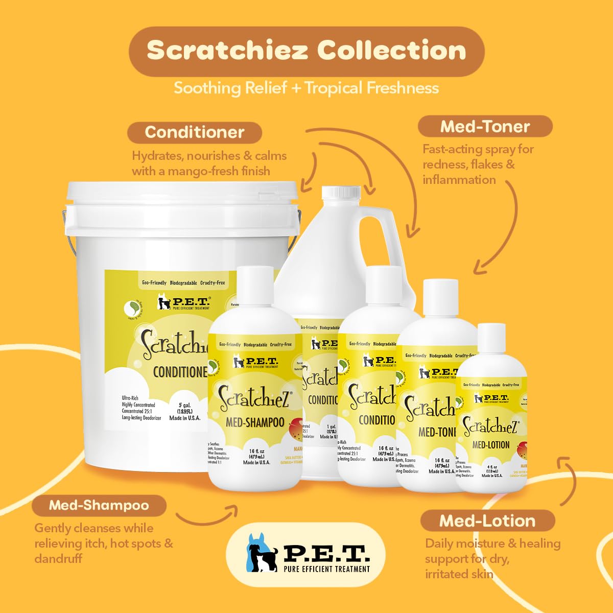 P.E.T. Scratchiez hypoallergenic conditioner for sensitive skin and dermatitis-safe use.