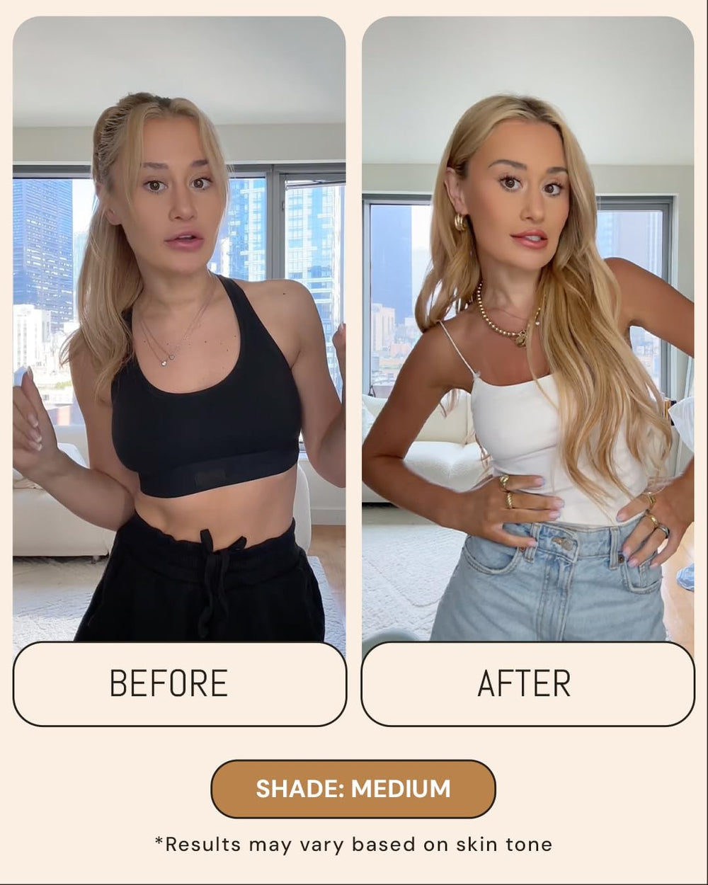 Peta Jane mid-toned swatch previews natural tan with balanced depth suitable for most skin tones