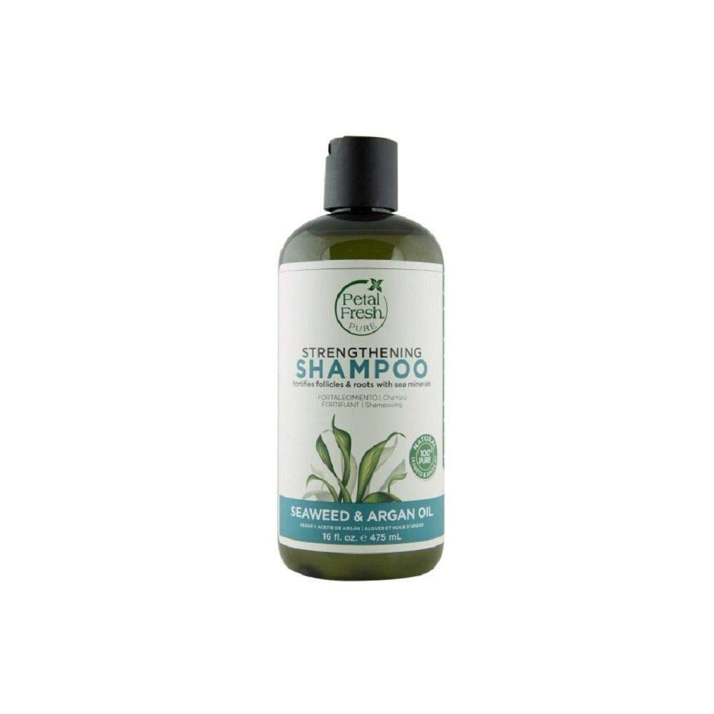 Petal Fresh Pure Strengthening Seaweed and Argan Shampoo bottle showing moisture-rich color-safe care