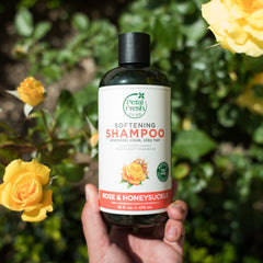 Petal Fresh Rose & Honeysuckle Shampoo ingredients closeup hints at natural botanicals.