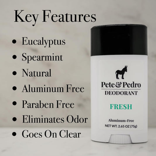 Pete & Pedro Fresh deodorant stick applies smoothly for reliable sweat protection during workouts.