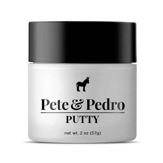 Pete and Pedro Hair Putty bottle front showing strong hold and matte finish