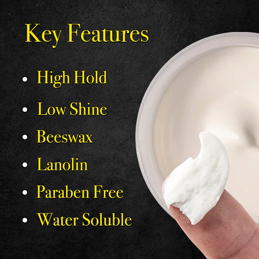Closeup of Pete and Pedro Hair Putty jar highlighting premium formula