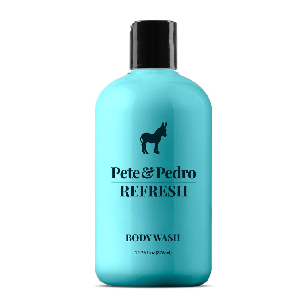 Pete & Pedro REFRESH bottle: invigorating eucalyptus aroma for energizing daily showers.