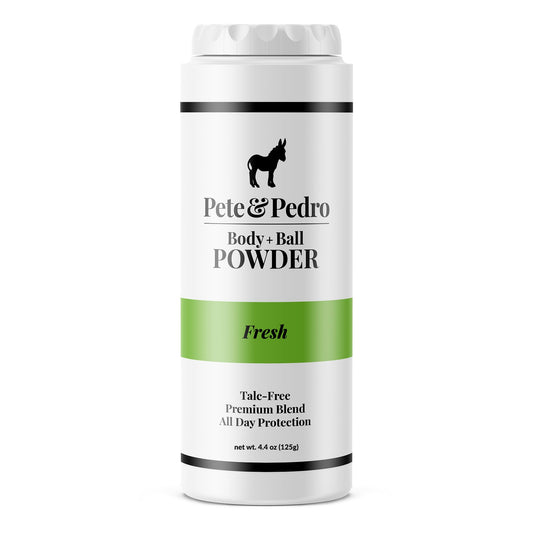 Pete & Pedro Body & Ball Powder Fresh jar front shows talc-free moisture absorption
