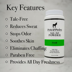 Pete & Pedro Body & Ball Powder Fresh packaging with two scent options
