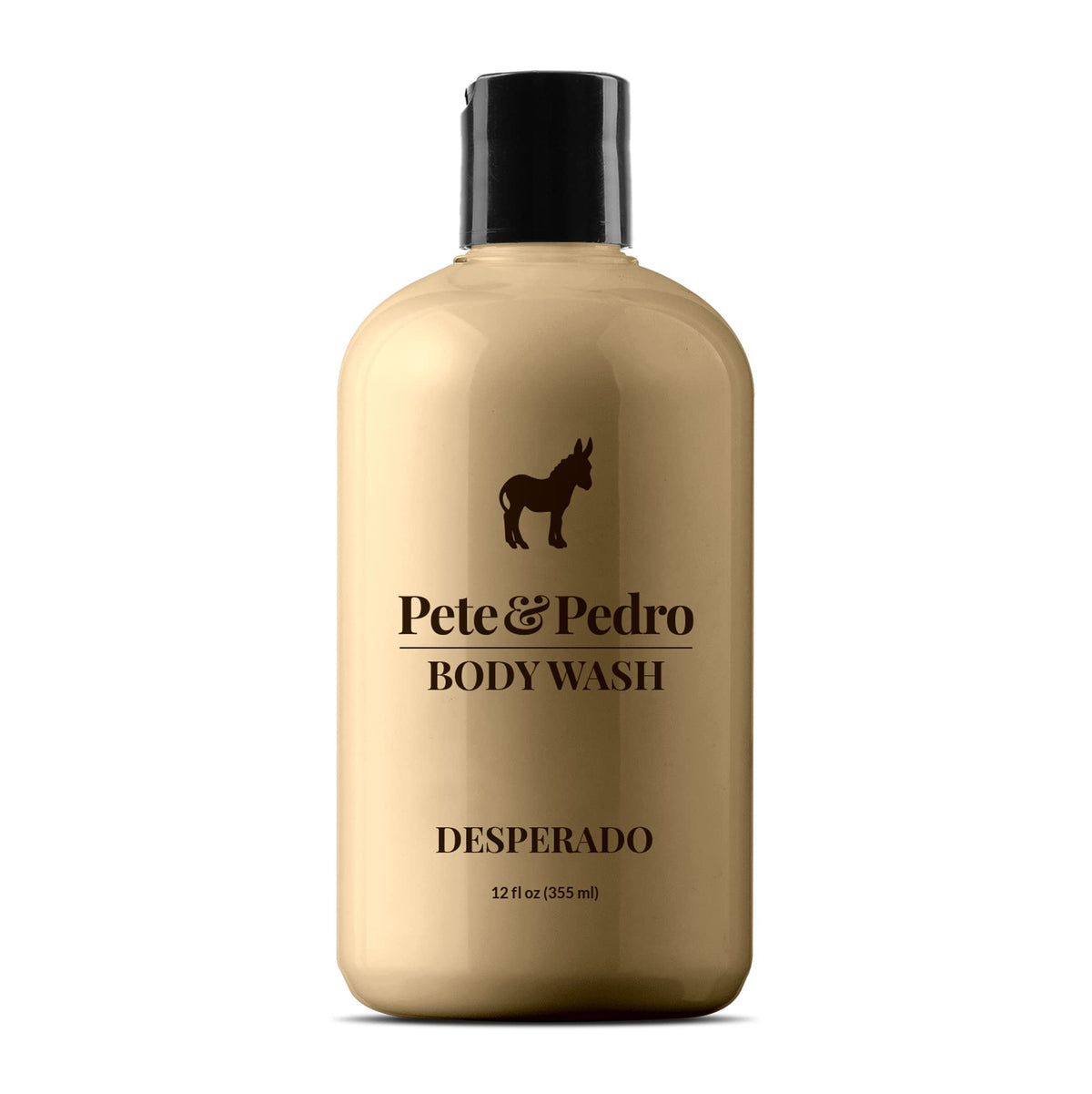 Pete and Pedro Desperado bottle front, showcasing rich lather for deep cleanse.