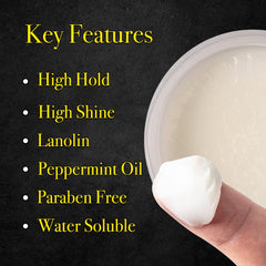 Pete & Pedro Hair Pomade Shine Detail reveals high-gloss finish for polished looks.
