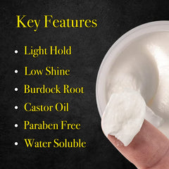 Close-up texture of Pete & Pedro cream demonstrating frizz control
