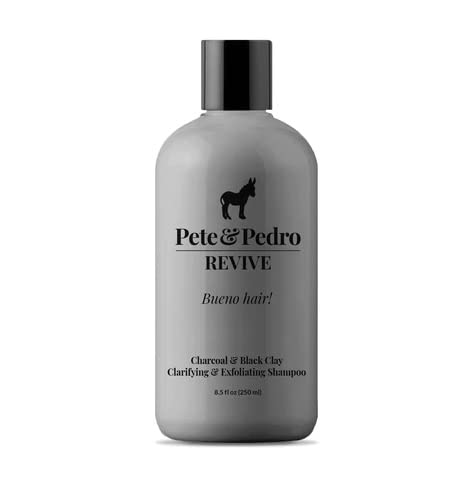 Pete & Pedro REVIVE shampoo bottle close-up highlighting exfoliating formula for a deep cleanse