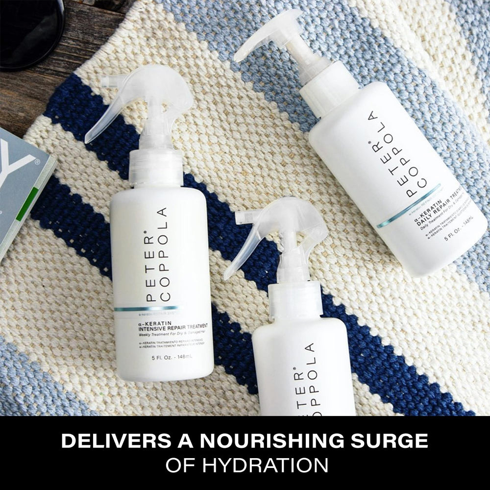 Peter Coppola label shows aloe icon emphasizing soothing hydration for hair.