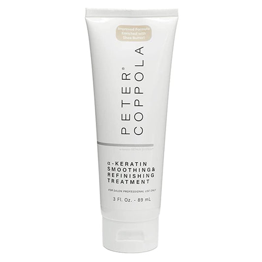 Peter Coppola a-Keratin bottle with pump demonstrates easy application and smoothing benefits.