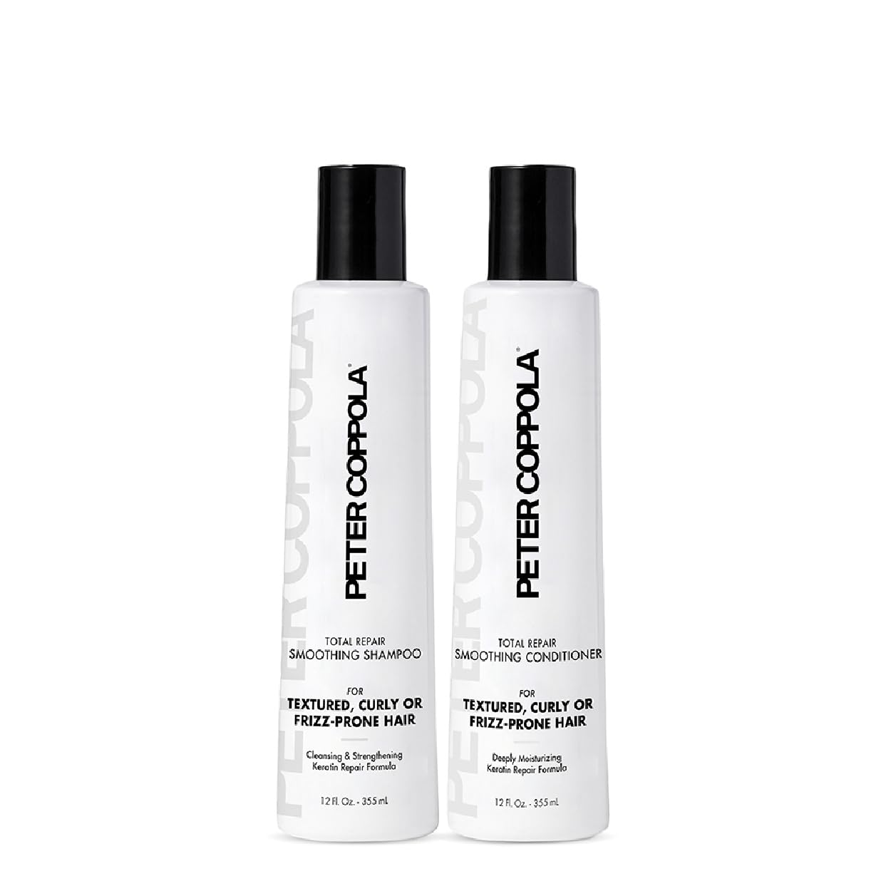 Peter Coppola Total Repair Shampoo bottle front, color-safe and sulfate-free for keratin aftercare.