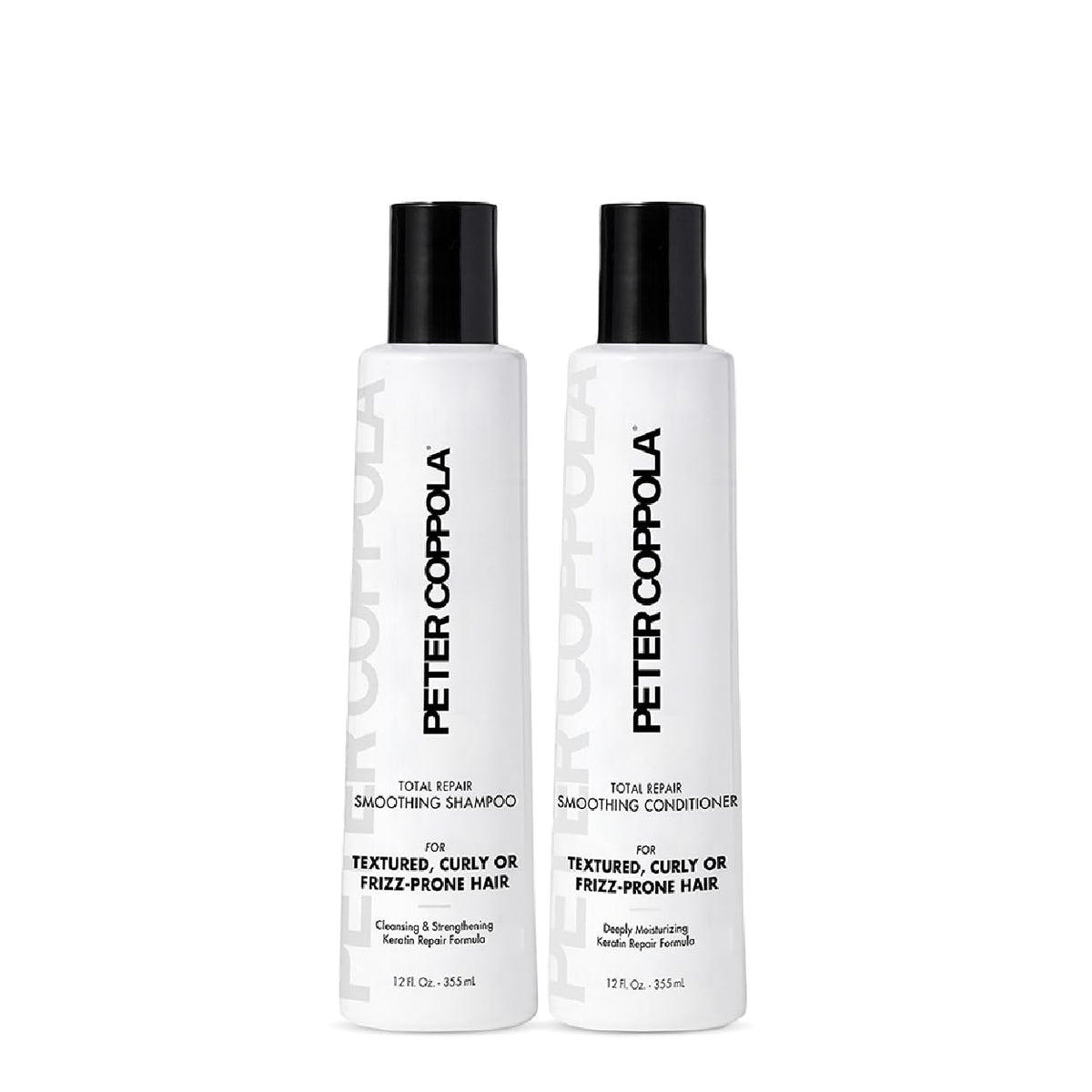Peter Coppola Total Repair Shampoo bottle front, color-safe and sulfate-free for keratin aftercare.