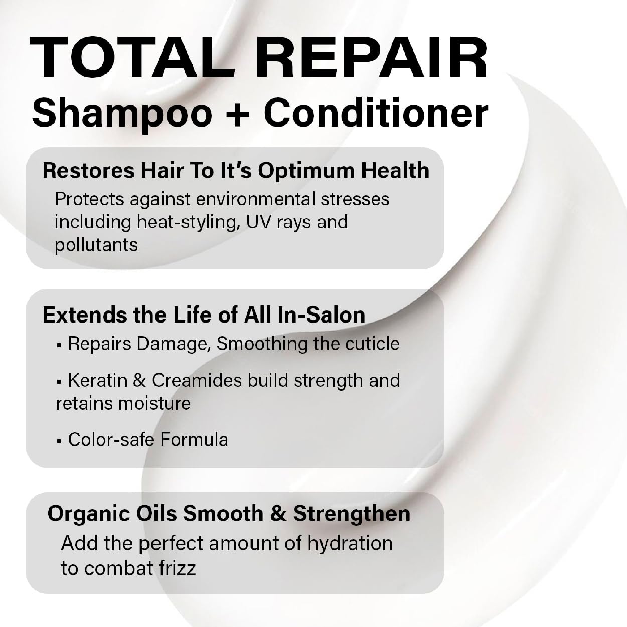Peter Coppola Total Repair Shampoo and Conditioner label, keratin-safe care for color-treated hair.
