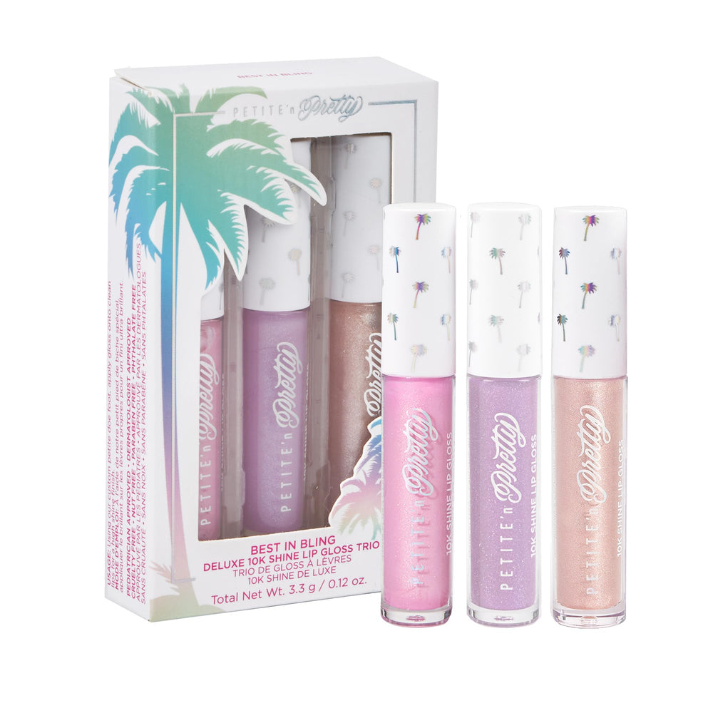 Petite N Pretty Best in Bling lip gloss trio tubes showing vibrant shades.