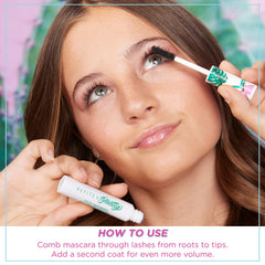 Petite 'N Pretty Fully Feathered wand application closeup demonstrates easy two-step volume.