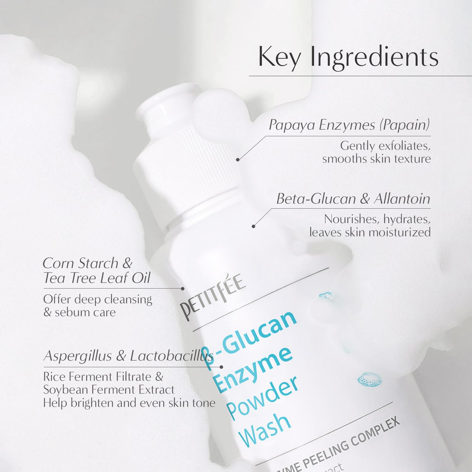 Petitfee B-Glucan Enzyme Wash beta-glucan hydrates and soothes
