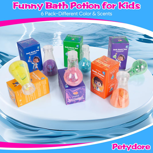 Petydore bath potion color foams deliver bright streams of bath color and foam.