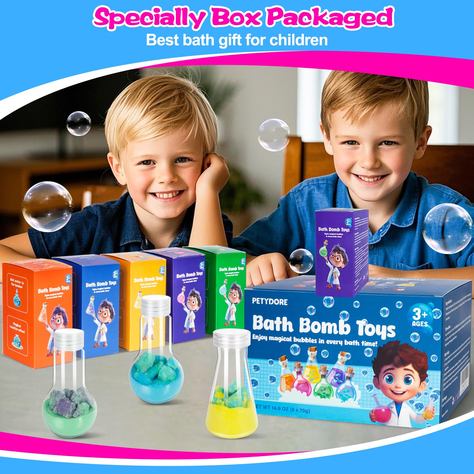 Petydore fruity scent bath potions add pleasant aroma and fun for bath time.