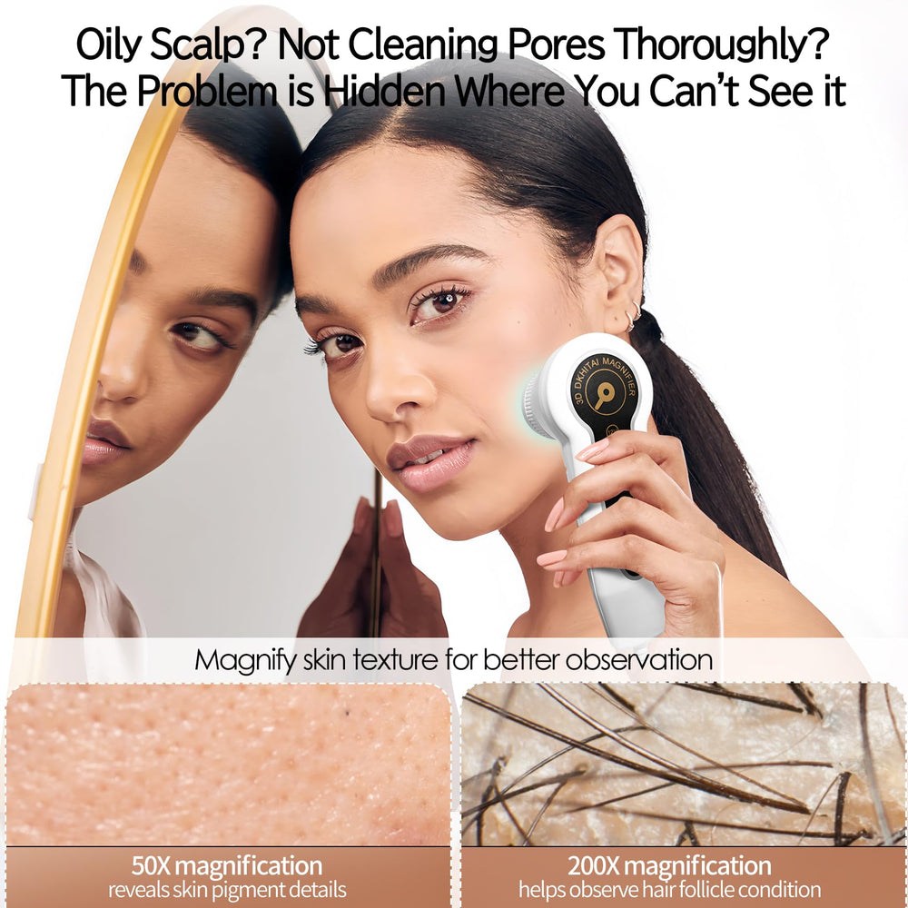 Pewoaoa Skin Hair Analyzer 200x hair mirror reveals scalp oil buildup and follicles