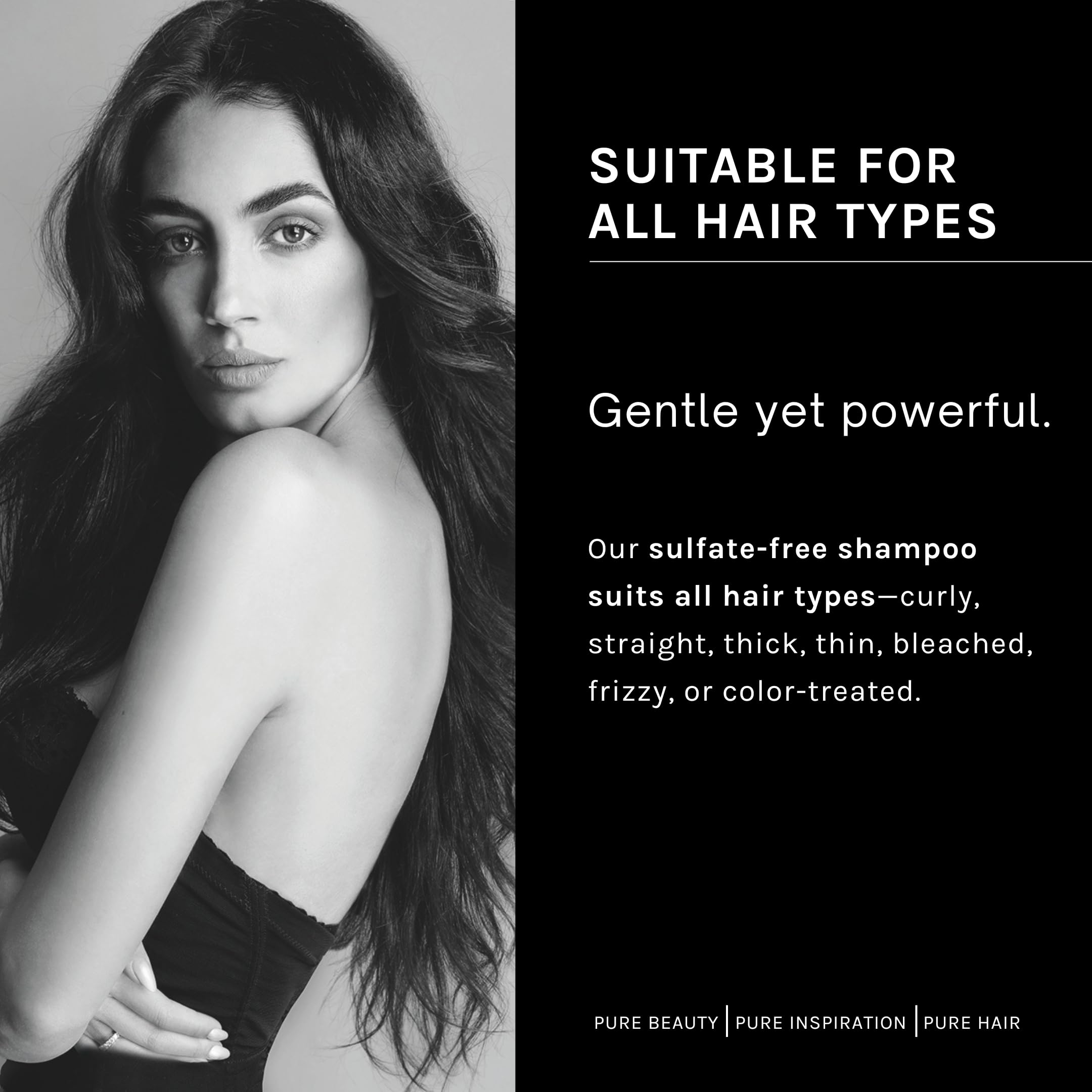 pH PURE HAIR silky hair texture close-up for glossy finish.