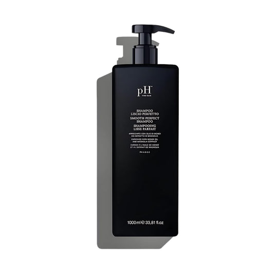 pH PURE HAIR Smooth Perfect shampoo bottle showing sulfate-free hydration for frizz control.